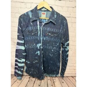 Levis Reworked Custom Tie Dye Denim Western Snap Shirt Bleach Wash XL Festival